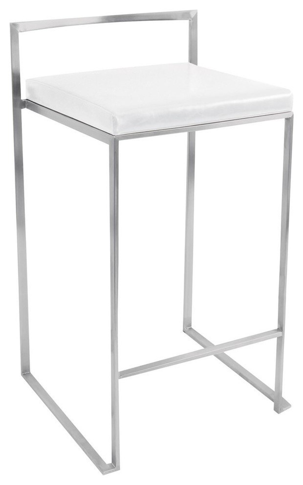 Fuji Contemporary Stackable Counter Stool, White Faux Leather, Set of 2