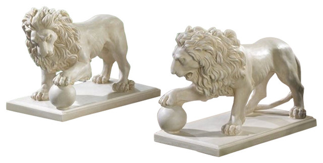 Regal Lion Statue Duo Traditional Garden Statues And Yard Art By Koolekoo