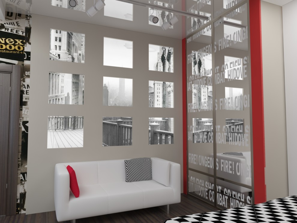 Интерьер загородного дома с красными акцентами