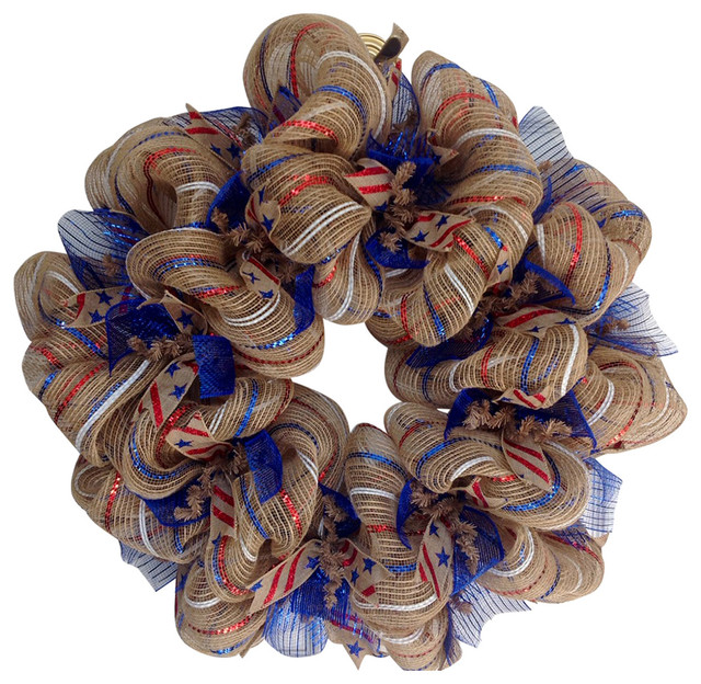 Burlap Striped Red White And Blue Patriotic Ribbon Deco ...