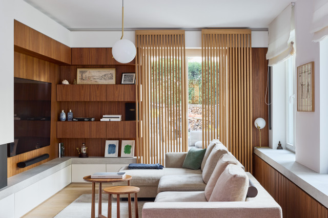 Wohnzimmer mit Schiebelamelle contemporary-living-room