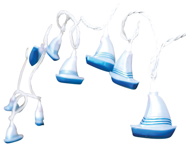 Sailboat String Lights, 10 Count Beach Style Outdoor Rope And