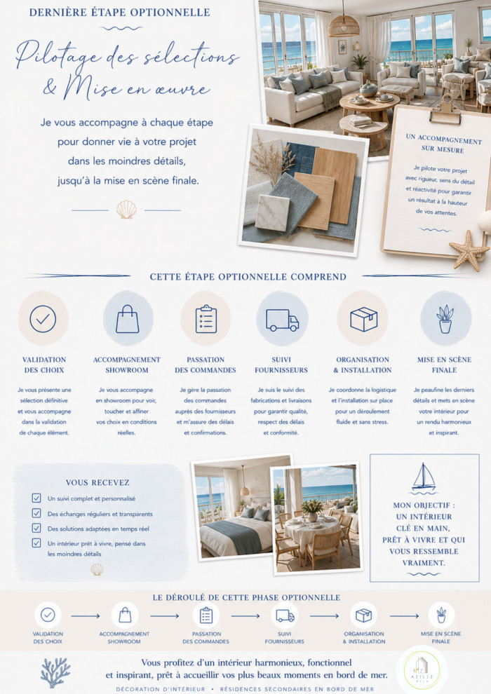 pilotage projet décoration, mise en œuvre décoration intérieure, décoration clé en main, résidence secondaire Bretagne, décoratrice Vannes, suivi chantier décoration, aménagement intérieur Morbihan