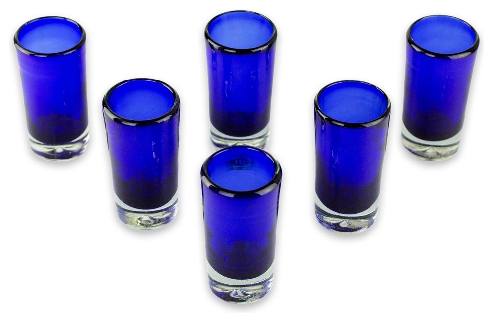 Handmade Pure Cobalt Blown glass shot glasses (set of 6) Mexico