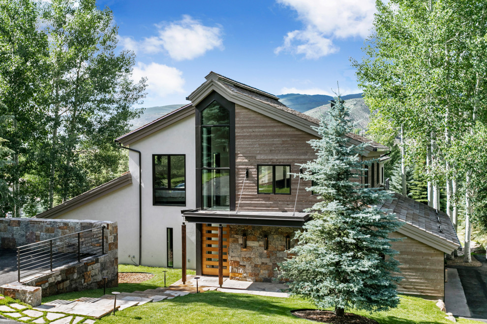 Mountain style home design photo in Denver