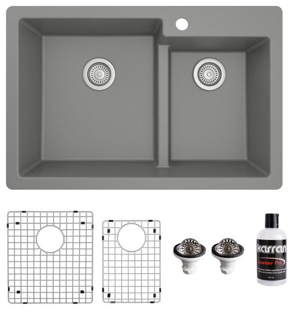 Karran 33" Top Mount Double Bowl 60/40 Quartz Kitchen Sink Kit