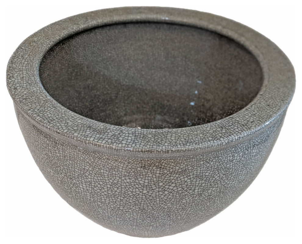 Light Celadon Planter In Japanese Style Porcelain Container, 22", Gray Crackle