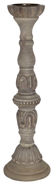 Wooden Carved Candle Holder, 19"