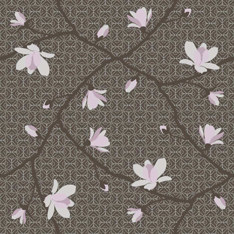 Brown Magnolia Branch Wallpaper - Contemporary - Wallpaper - by