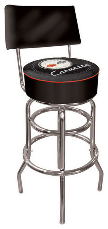 Corvette C1 Padded Bar Stool with Back - Red on Red