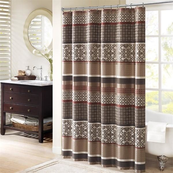 Madison Park Jacquard Shower Curtain With Red Finish MP703040