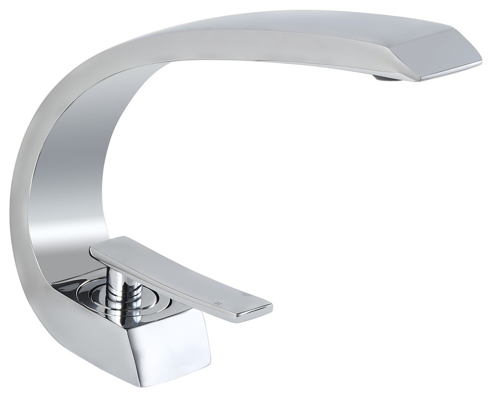 Single Hole 1-Handle Bathroom Sink Faucet Curved Spout with Pop Up Drain, Chrome