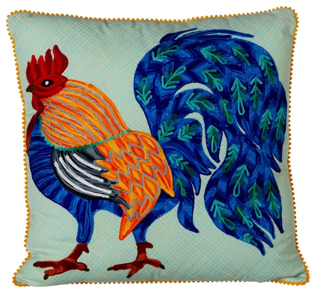 Embroidered Rooster Throw Pillow Farmhouse Decorative Pillows