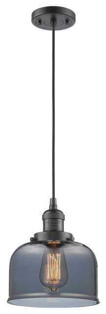 1-Light Large Bell 8" Pendant, Oil Rubbed Bronze, Glass: Plated Smoked