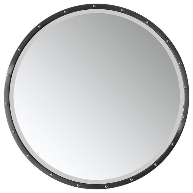 Cuneo 28" Circle Bathroom/Vanity Matte Black framed Wall Mirror Transitional Bathroom