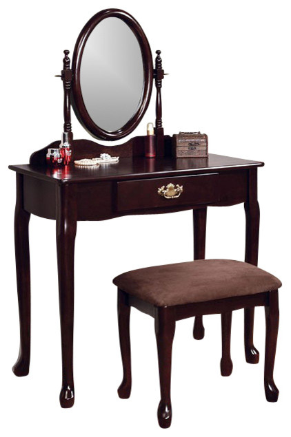 Vanity Make-Up Table Solid Wood Padded Stool Oval Mirror 3 ...