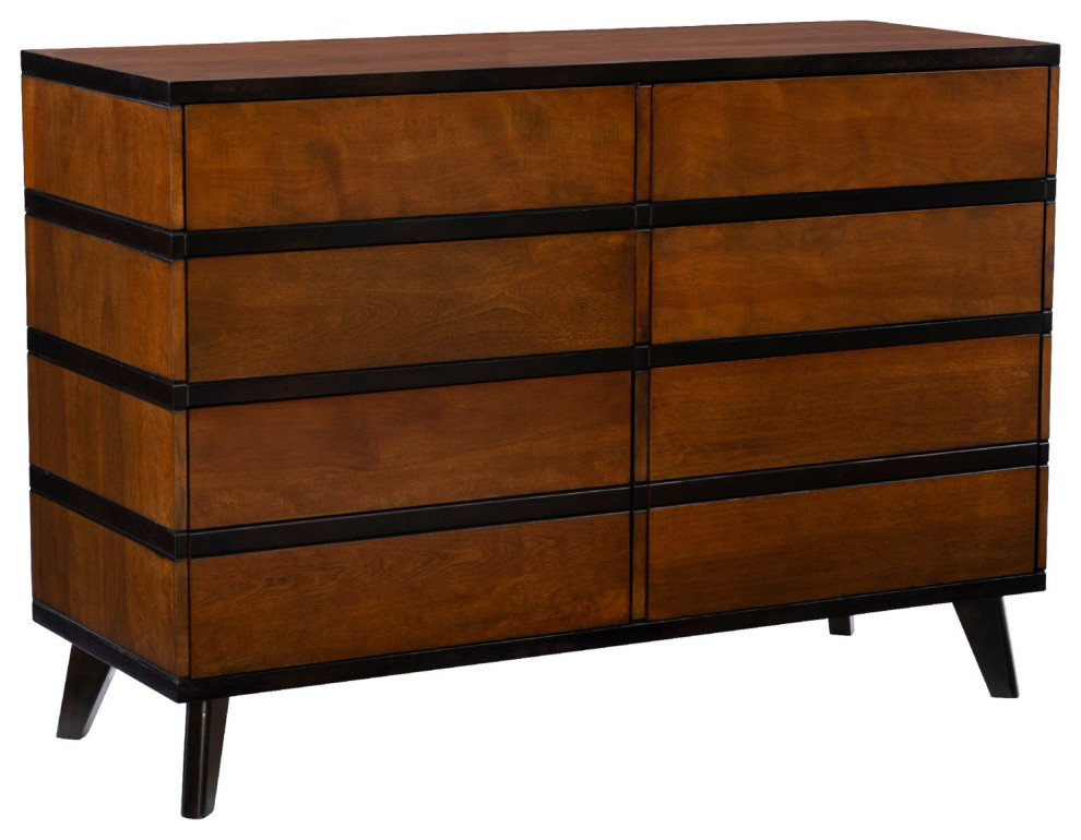 Retro Modern Double Dresser, 2 Tone Design With 6 Storage Drawers, Warm