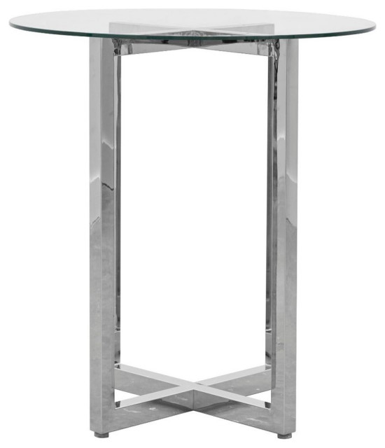 Modus Amalfi 3PC 32" Round Bar Glass Table & 2 Metal Back Stool Set