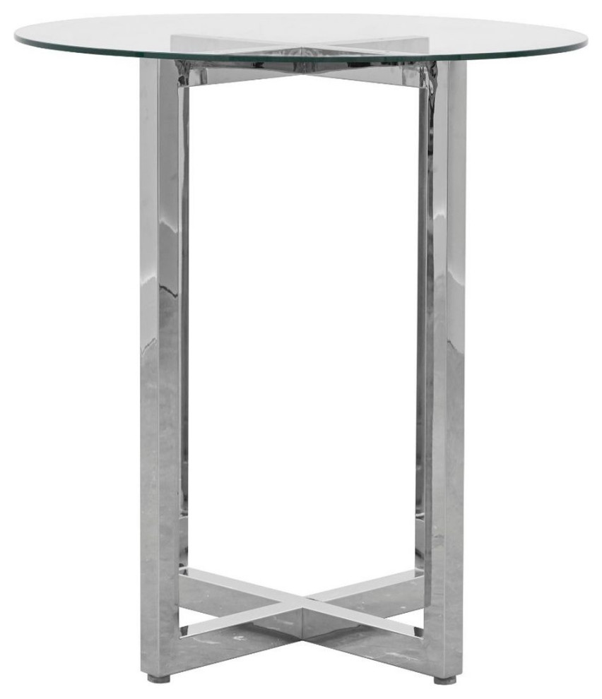Modus Amalfi 3PC 32" Round Bar Glass Table & 2 Metal Back Stool Set