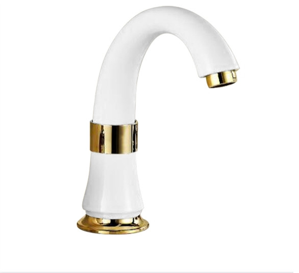 White and Gold Touchless Restroom Faucet Contemporary Bathroom Sink Faucets by Fontana