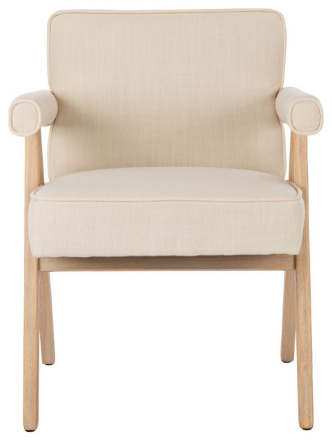 Katie Mid Century Arm Chair, Bone Linen/Whitewash