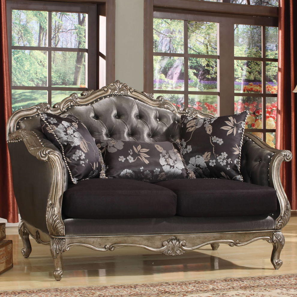 Chantelle Loveseat with 3 Pilllows in Antique Platinum