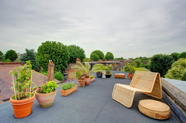 A mansard conversion: master bedroom, a large en suite and a roof terrace contemporary-terrace