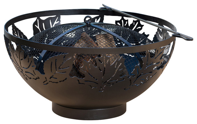 36" Autumn Leaves Muskoka Fire Bowl With Spark Screen and Poker