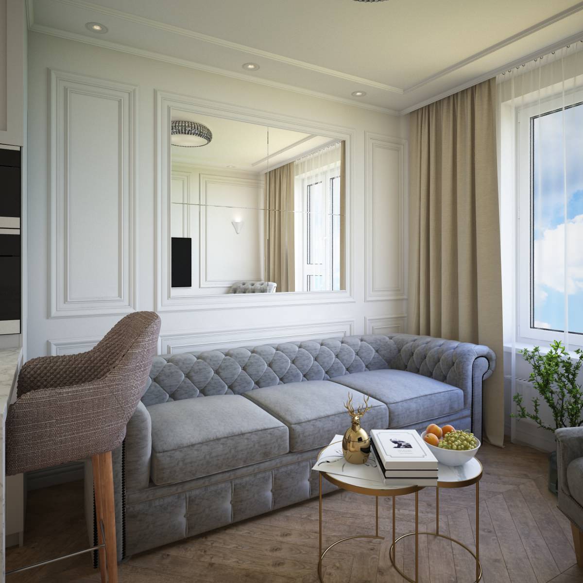 Светлый интерьер однокомнатной квартиры 38 кв.м.