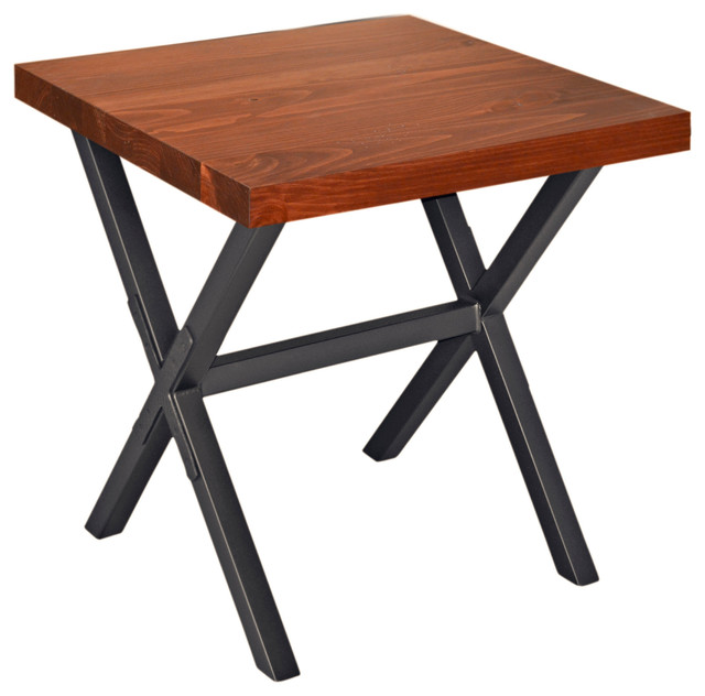 X Brace End Table With 24 X24 X1 1 4 Classic Cherry Stain Top Industrial Side Tables And End Tables By The Iron Shoppe