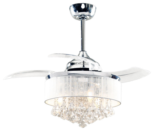 36 Inch Chrome Crystal Ceiling Fan With, Chandelier Ceiling Fan With Crystal Lights And Retractable Blade 36 Inch Chrome