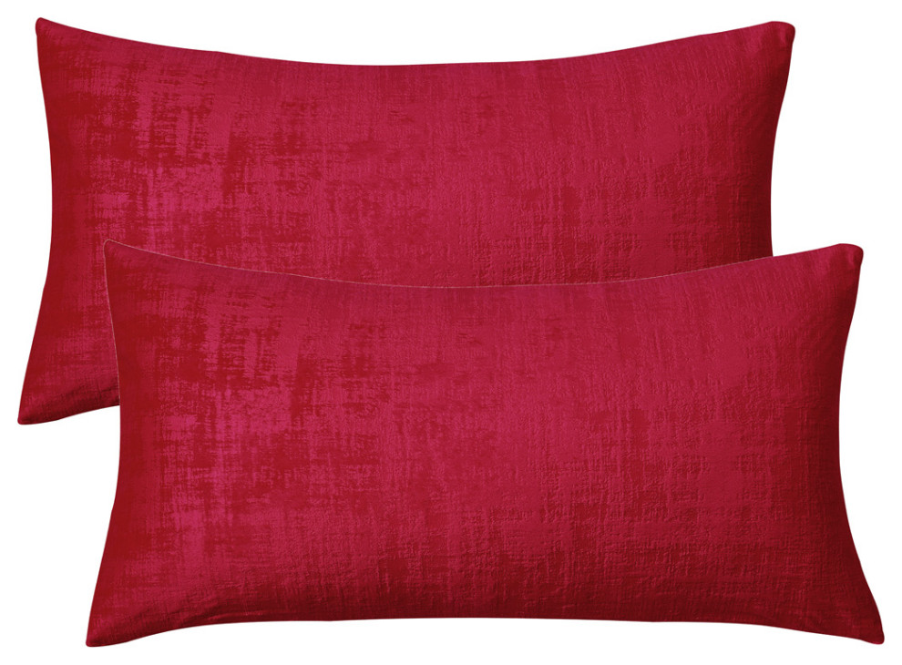 Velvet 2 Piece Lumbar Pillow Cover Set, Tango Red, 2 Piece, 14"x26"