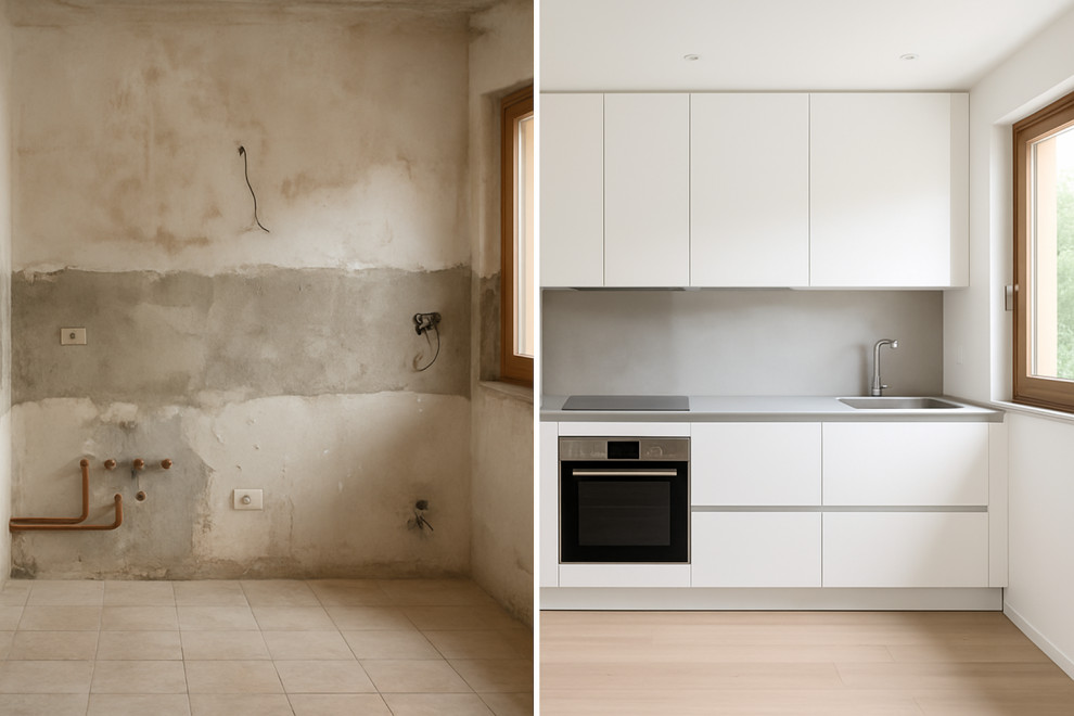 Prima e dopo ristrutturazione cucina moderna su misura