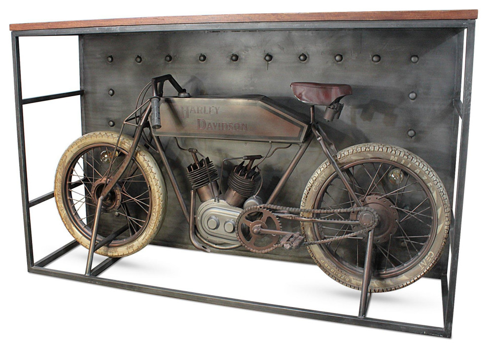 Harley Davidson Antique Motorcycle Bike Bar Pub Table - Lighted Accent -  Industrial - Indoor Pub And Bistro Tables - by Rustic Deco | Houzz