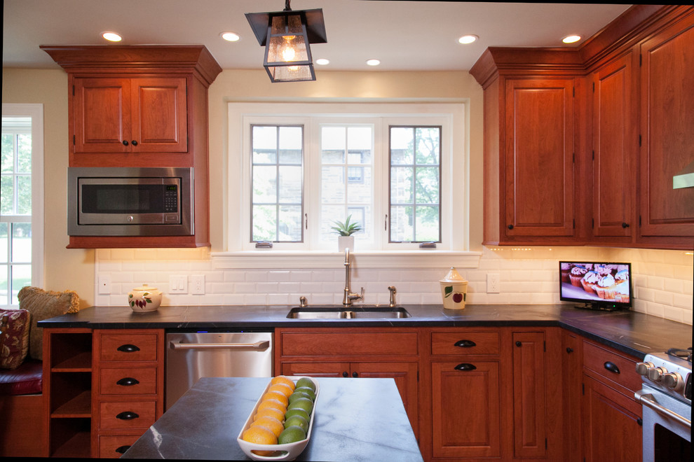 This is an example of a large arts and crafts kitchen in Philadelphia.