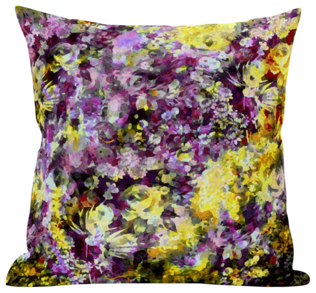 20" Purple Yellow Springtime Suede Throw Pillow
