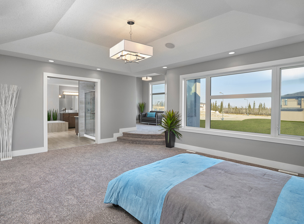 Example of a transitional home design design in Edmonton