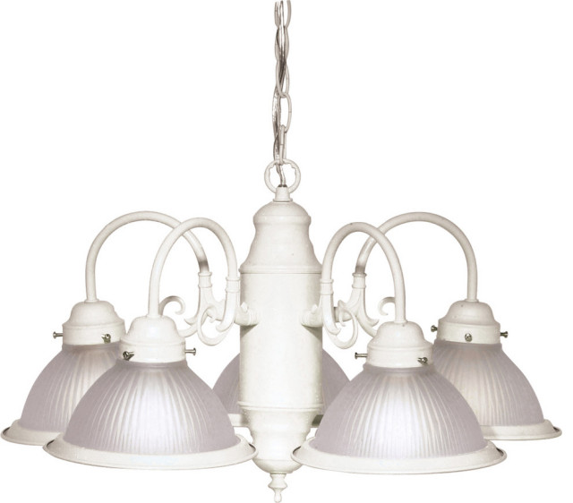 Textured White Five-Light Chandelier with Frosted Ribbed Glass