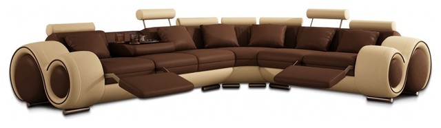 Divani Casa 4087 Modern Bonded Leather Sectional Sofa, Beige, Brown