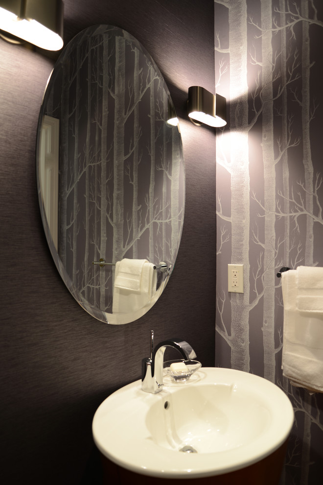 This is an example of a contemporary powder room in Seattle.
