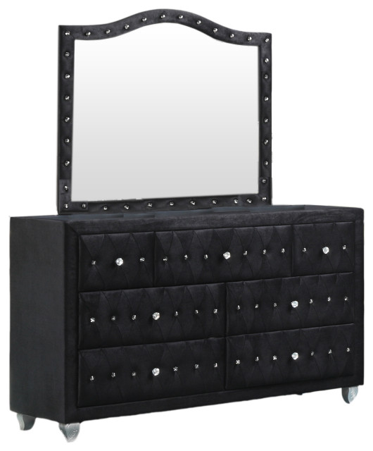 Emma Crushed Velvet With Crystal Studs 7 Drawer Dresser and Mirror