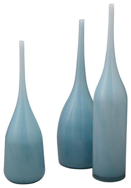 Pixie Decorative Vases In Periwinkle Blue Glass Set Of 3
