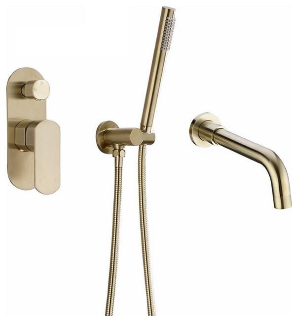 Fontana Jacksonville Brushed Gold Dual, Wall Mount Bathtub Faucet With Hand Shower