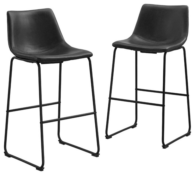 30" Industrial Faux Leather Barstools, Set of 2, Black