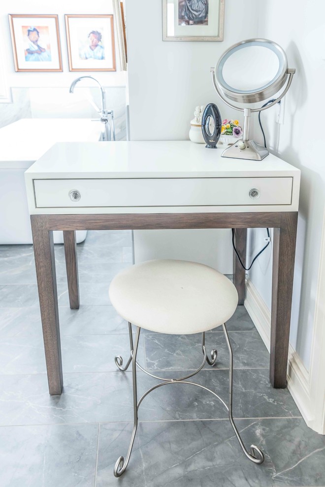 Home design - mid-sized transitional home design idea in Calgary with furniture-like cabinets, white cabinets and an undermount sink