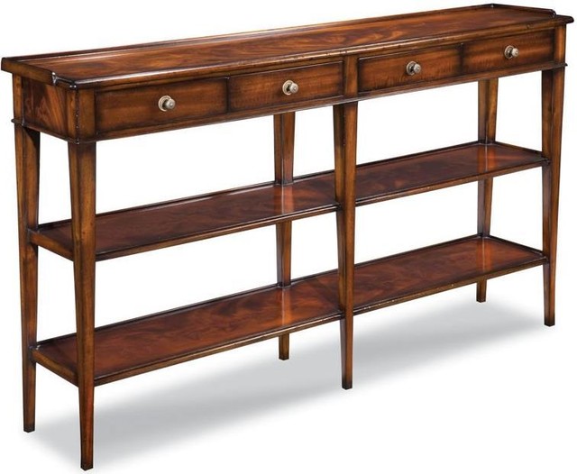 Console Table Woodbridge NeoClassic Mahogany Veneer Wood Shelves