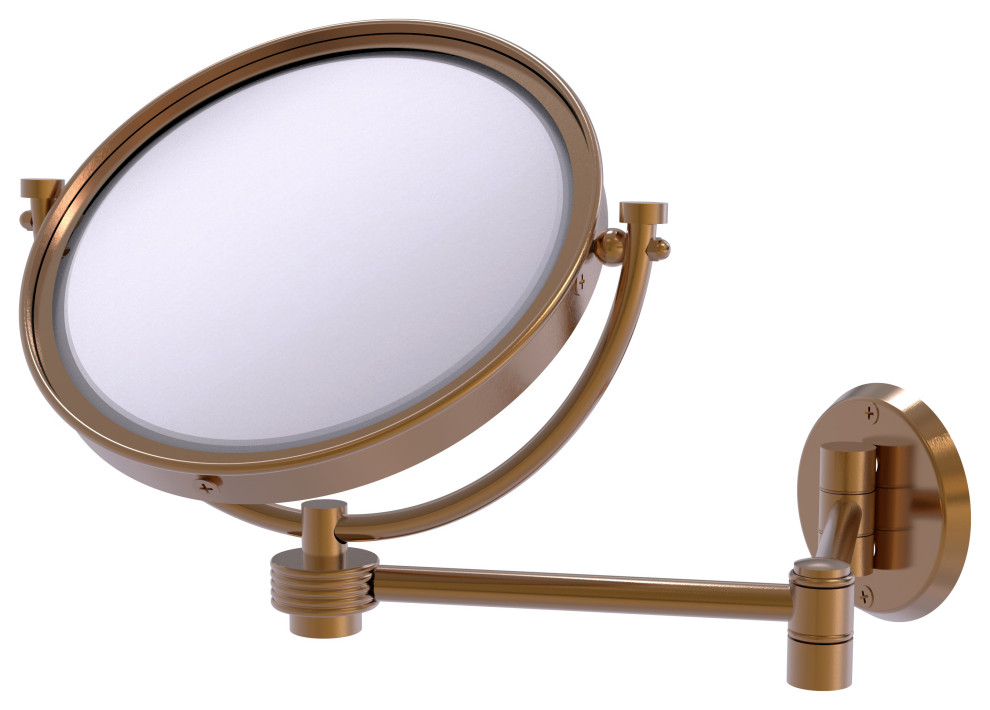 8" Wall-Mount Extending Groovy Makeup Mirror 3X Magnification, Brushed Bronze