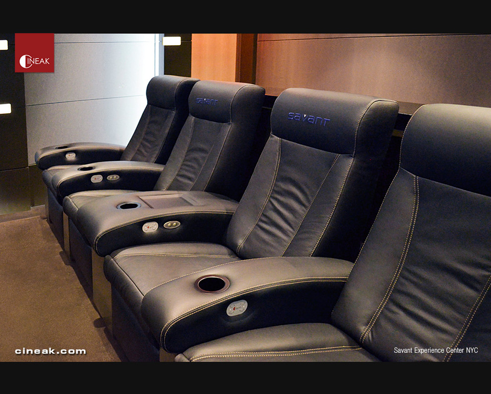Example of a trendy home theater design in Los Angeles