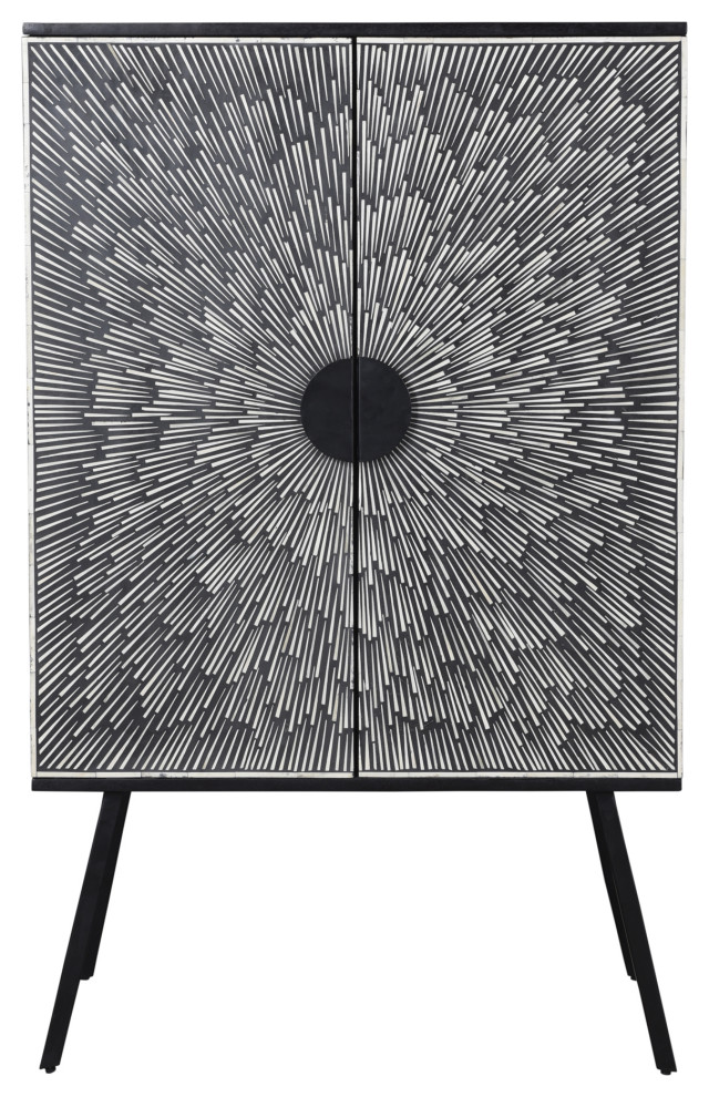 Starstruck 32'' Black and White Camel Bone Wine Cabinet