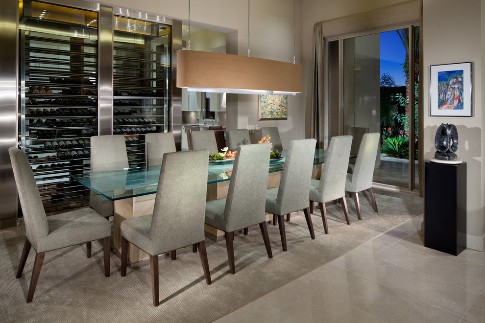 This is an example of a contemporary dining room in Las Vegas with grey walls.